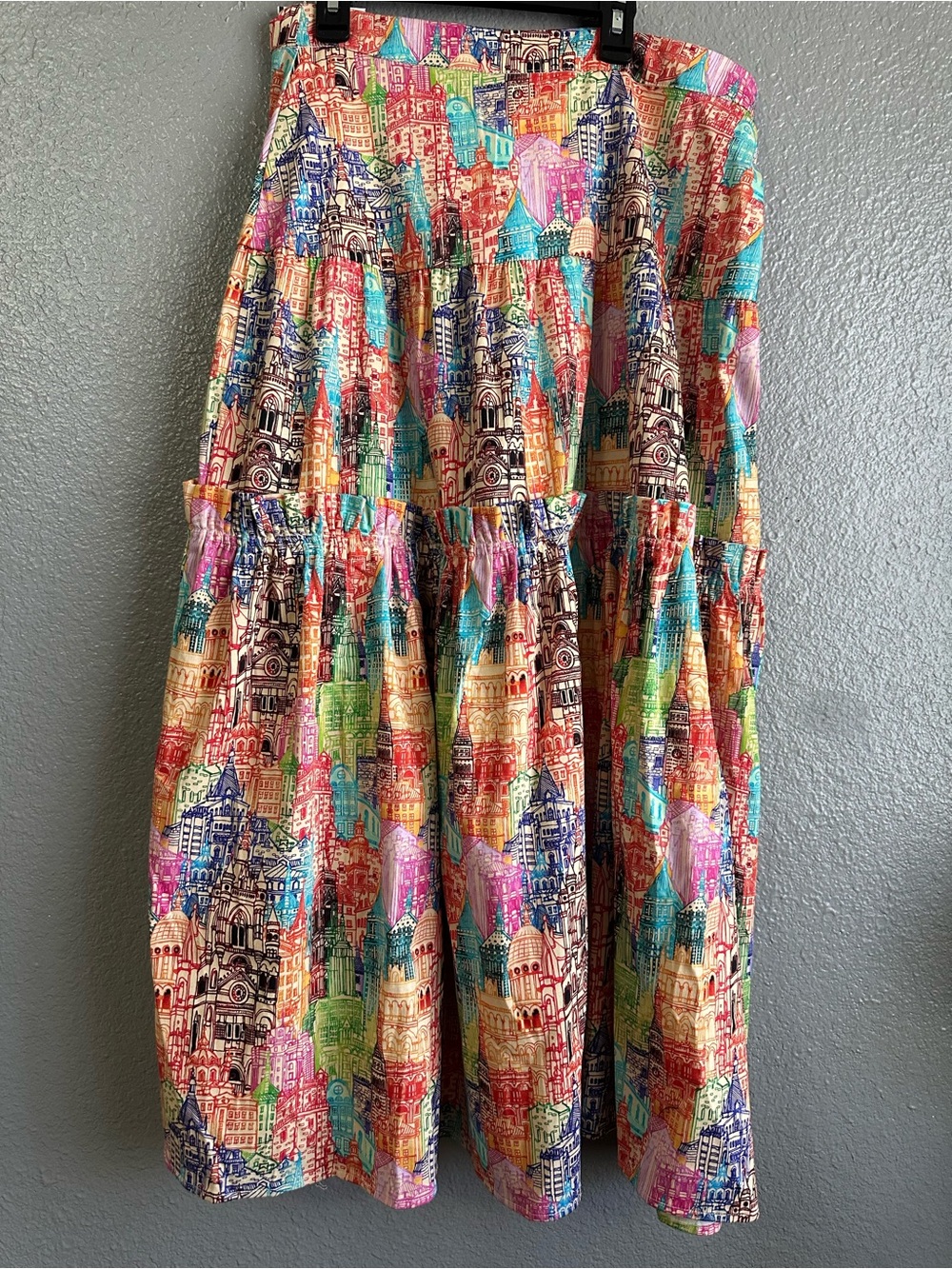 Eva Franco Multicolor Cityscape Tiered Maxi Skirt